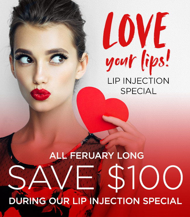 Love your lips. Lip injection special. Save 100 dollars during the month of February during pur lip injection special.